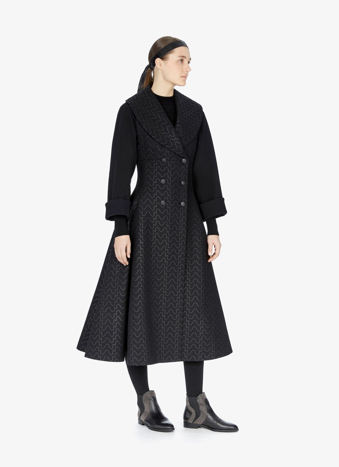 SLEEVELESS COAT DRAP FILIGRANE LUX BLACK/BLACK ALAÏA BLACK/BLACK SLEEVELESS COAT DRAP FILIGRANE LUX BLACK/BLACK